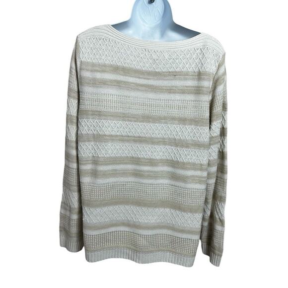 Karen Scott Tan Cable Knit Sweater Sz Large Pullover Boat Neck Long-Sleeve - Picture 6 of 7